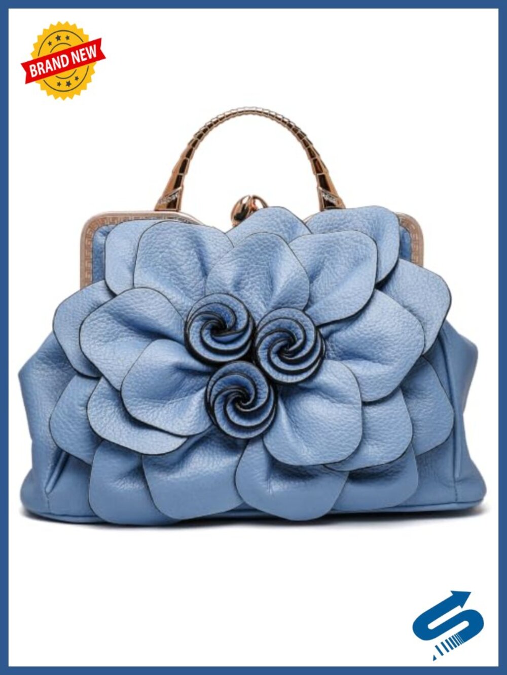 Women's Floral Evening Clutch PU Leather Kiss Lock Crossbody Bag